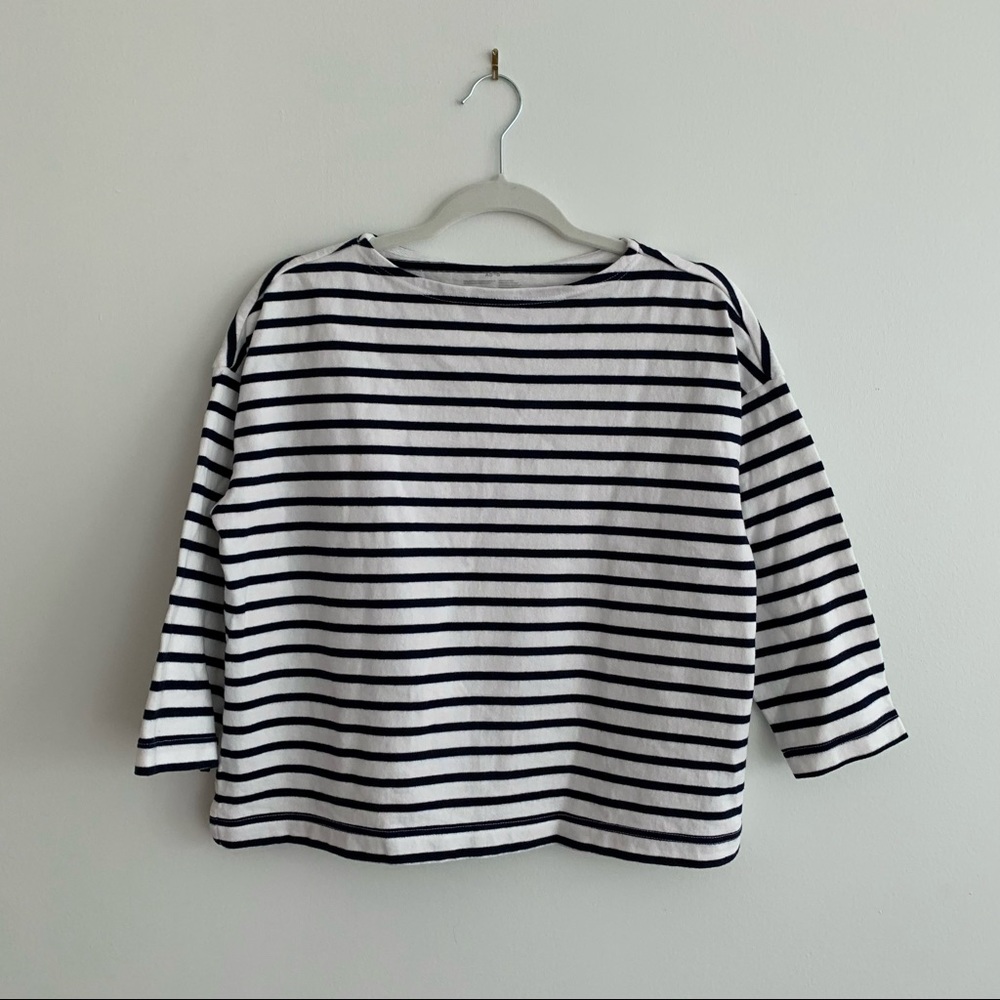 Muji 100% Cotton Breton Stripe Shirt - XS/S, White/Navy